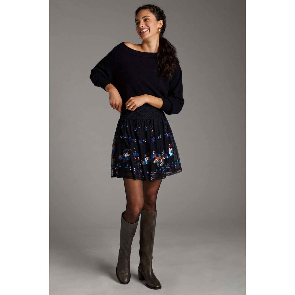 Anthropologie Sequined Tulle Mini Skirt - New Size Small